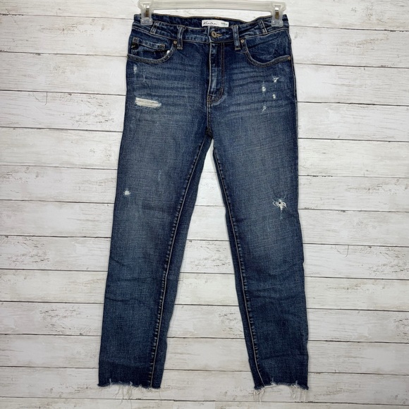 KanCan High Rise Dark Cuffed Boyfriend Jeans Size 26 Distressed - Picture 2 of 6